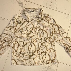 SHEIN Cream and Brown Chain Pattern Top